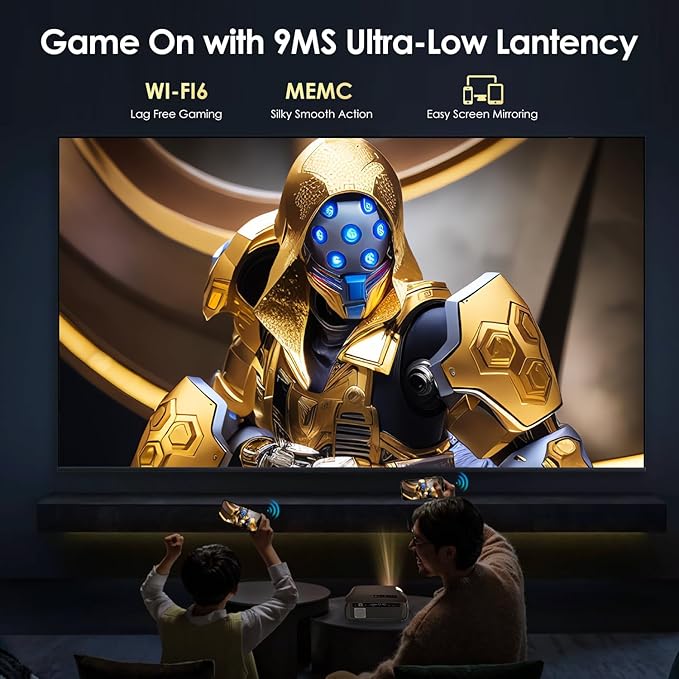 Ultra HD Projector 4K with WIFI6 and Bluetooth,1580 ANSI Lumen High Brightness Daytime Proyector Smart Android TV HDR NFC Casting DSP Stereo HDMI 2.1 ARC for Home Theater Outdoor Movie Gaming Ceiling