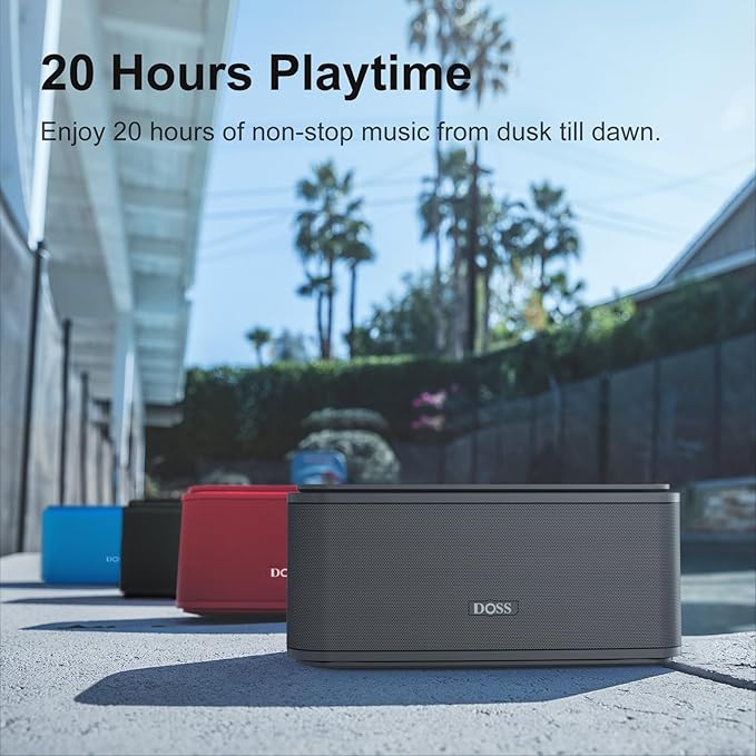 DOSS SoundBox Touch Wireless Bluetooth Speaker with 12W HD Sound and Bass, IPX5 Water-Resistant, 20H Playtime, Handsfree, Portable for Office, Home, Outdoor, Travel- Grey