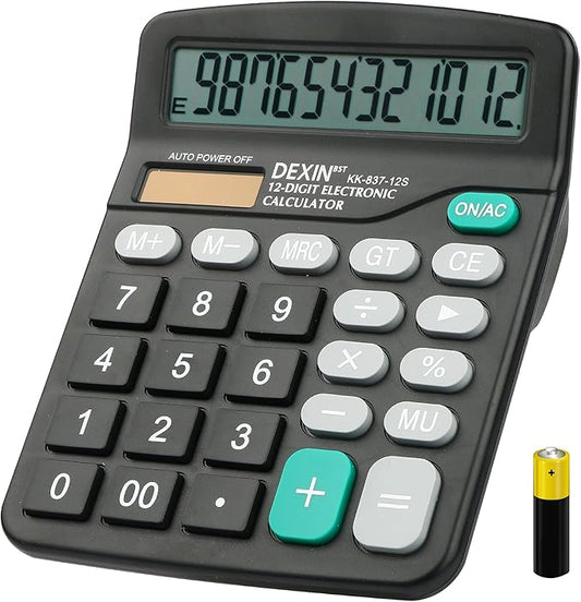 Desk Calculator, Envysun 12-Digit LCD Display Office Calculator – Dual Power, Compact and Lightweight, Easy-to-Read Display, Durable for Business, School, and Home (Gray)
