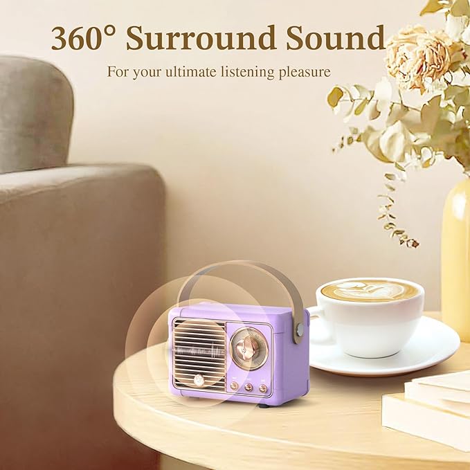 PRUNUS J-999 Retro Bluetooth Speaker,Vintage Decor,Mini Wireless Bluetooth Speaker,Cute Old Fashion Style Support USB/TF Card/AUX for Kitchen Desk Bedroom Office Party Outdoor（Exclusive Purple）
