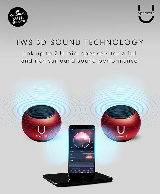 Fashionit U Mini - Small Bluetooth Speaker Wireless - Mic & Remote Shutter, Portable Bluetooth Speakers, Rich Sound for Home & Outdoor, Stocking Stuffers, White Elephant Gifts for Adults - Red