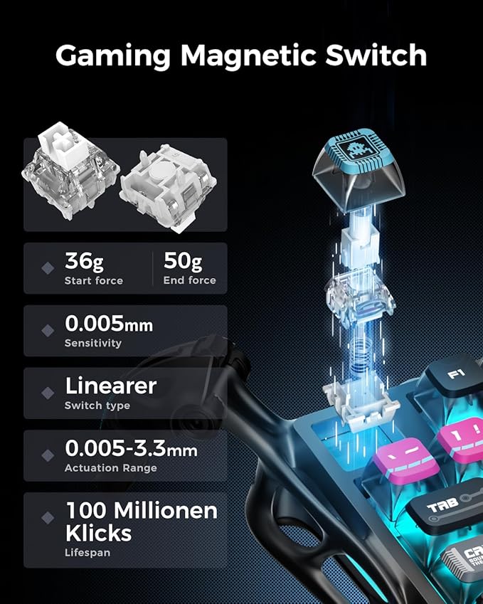 GravaStar Mercury V75 Pro HE Keyboard – 75% Layout Gaming Keyboard, Hall‑Effect Magnetic Switches, Only Wired, Hot‑Swappable, 8000 Hz Polling, Dual‑Zone RGB, Semi‑Aluminum Frame with Cyberpunk