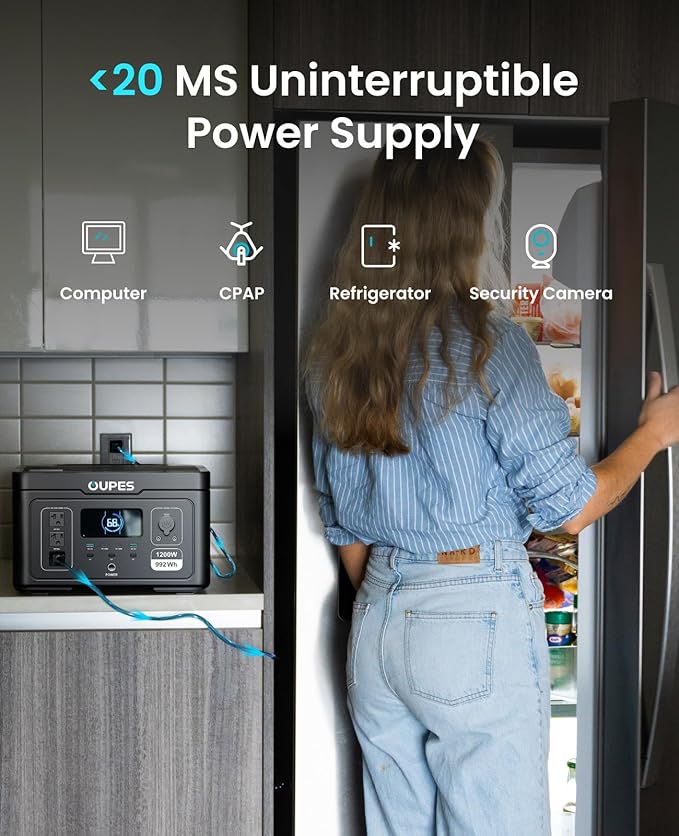 OUPES Exodus 1200 Portable Power Station 1200W, 992Wh Durable LFP Battery Solar Generator w/ 3 1200W AC Outlets (Peak 3600W), 140W USB-C, UPS, for Camping, RVing, Home Backup (Solar Panel Optional)