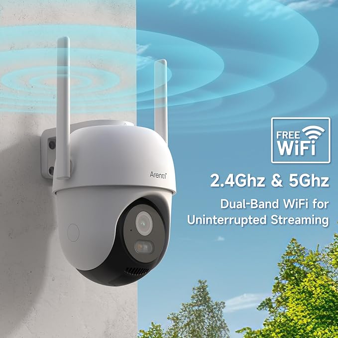 ARENTI Security Camera Outdoor Wired, 24/7 Recording Surveillance Camera for Home Security, 5GHz/2.4GHz WiFi, Regular Patrol, 2K 4MP Resolution, 360° PTZ Motion Tracking(OP1)
