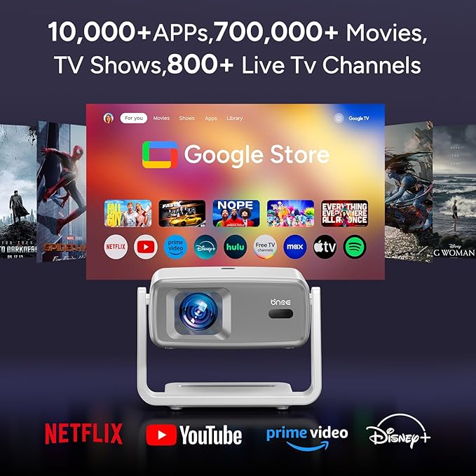 4k Projector with WiFi and Bluetooth, Outdoor Smart Projector 4k Auto Focus & Voice Control, Built-in 10,000+ Apps Native 1080P Proyector for Home Movie