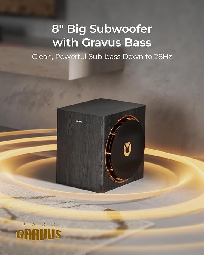 ULTIMEA 5.1.4ch Sound Bar with Dolby Atmos, Wireless Surround Sound System for TV with 2 Surround Speakers, Sound Bar for Smart TV with 8" Subwoofer for Home Theater, BT 5.4, HDMI eARC, Skywave X50