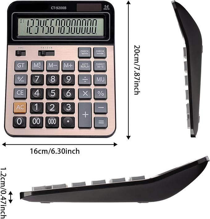 Large Computer Electronic Calculator Counter Solar & Battery Power 14 Digit Display Multi-Functional Big Button for Business Office School Calculating (HY-9200B)