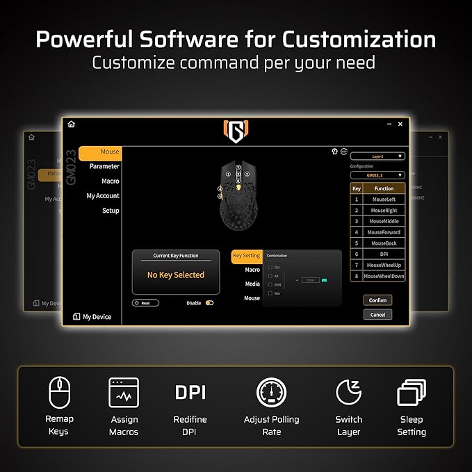 LTC GM023 Tri-Mode Wireless Gaming Mouse, 79g Ultra-Light Honeycomb Ergonomic Gaming Mouse, 2.4Ghz/BT/Wired, 6-Level DPI 4800, 6 Programmable Buttons, Pro Software