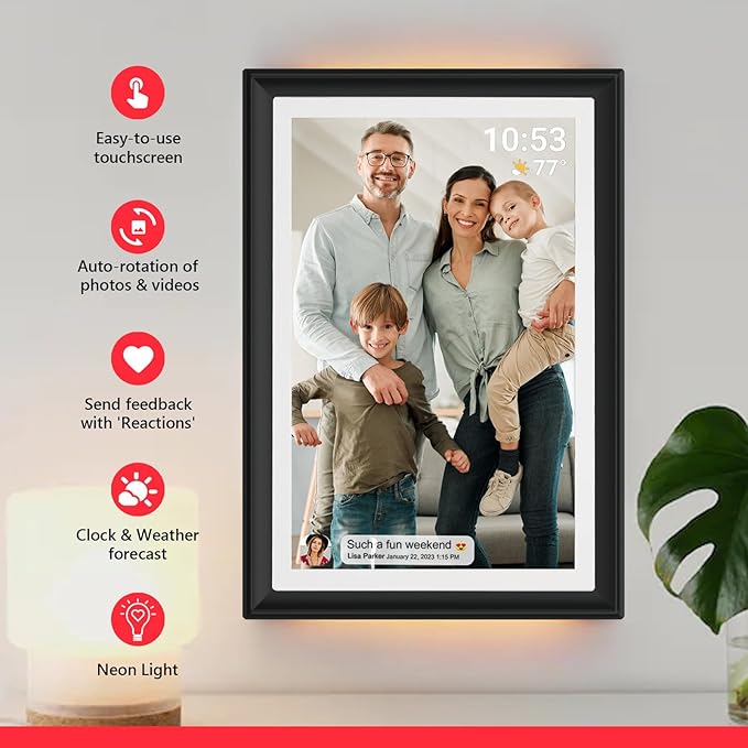 32GB FRAMEO 10.1 Inch WiFi Digital Photo Frame with LED Light, 1280x800 HD IPS LCD Touch Screen, Auto-Rotate Portrait and Landscape, 32GB Storage, Share Moments Instantly via Frameo App from Anywhere