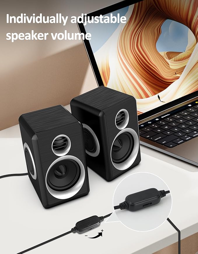 2.0 Computer Speakers, PC Speakers 3.5mm Aux Input, USB-Powered Small PC Speakers with Deep Bass, Suitable for Desktop Computers/Laptops Built in 4 Speaker Diaphragms
