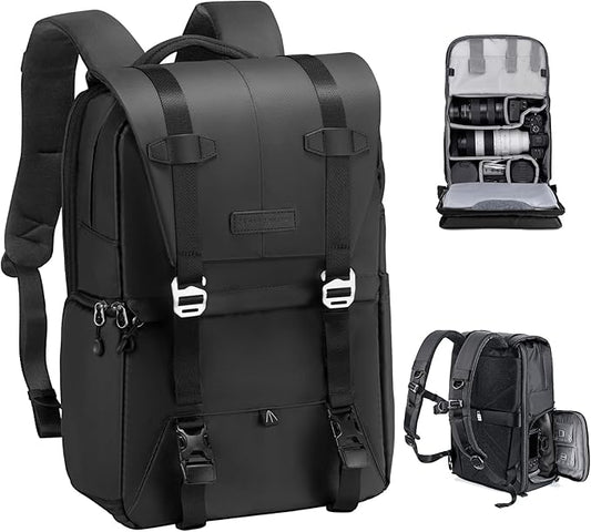 K&F Concept Camera Backpack, Camera Bags for Photographers Large Capacity Camera Case with Raincover,15-15.6 Inch Laptop Compartment Compatible for Canon/Nikon/Sony/DJI Mavic Drone(Backpack 20L)