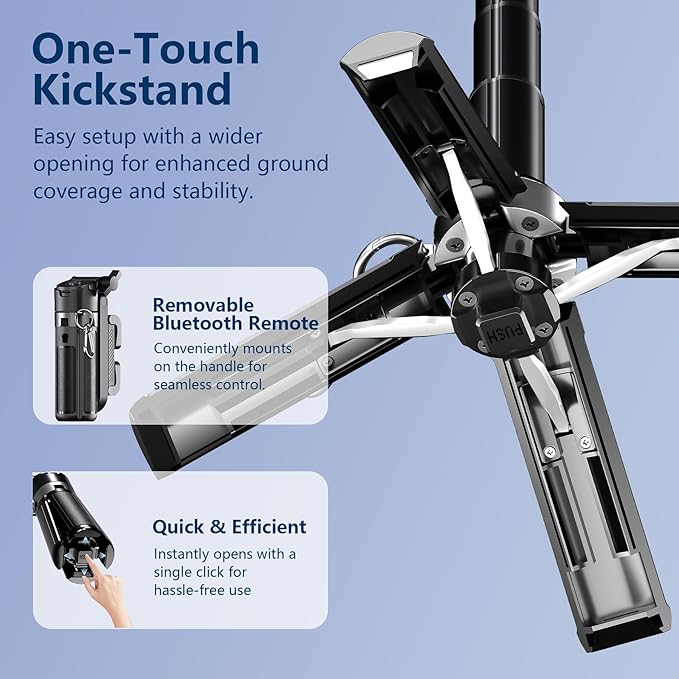 Phone Tripod Stand with Zoom, Portable Selfie Stick with Detachable Remote and 360° Rotatable Holder, Expandable Pocket-Size Cell Phone Tripod Compatible with iPhone/Android for Photo/Video Recording