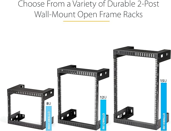 StarTech.com 2-Post 12U Heavy-Duty Wall-Mount Network Rack, 19" Open Frame Server Rack, 12" Deep, Wall Mount Data Rack for IT / AV / Patch Panel / Computer Equipment (RK12WALLO)