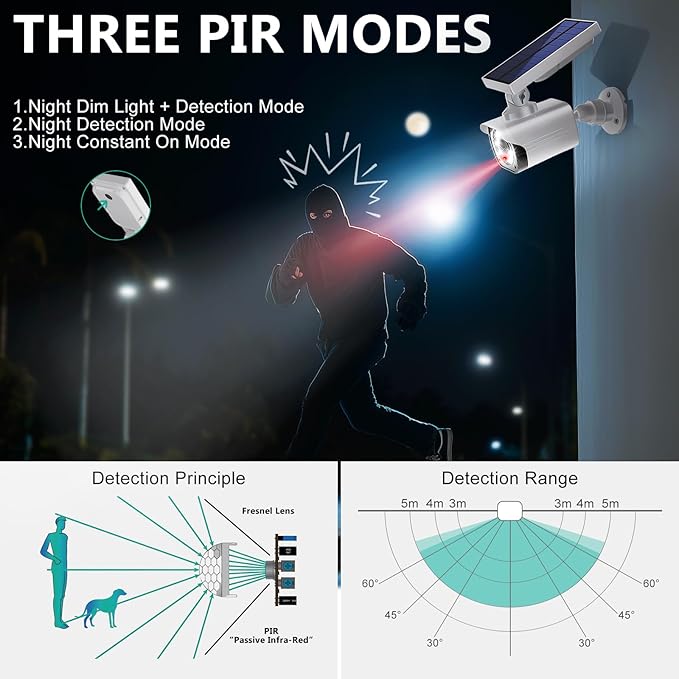 WALI Dummy Fake Camera, Security Camera with Motion Sensor Light, Simulated Surveillance Security CCTV Dome Camera Indoor Outdoor (TCW2-SOL), 2 Packs, White-Solar
