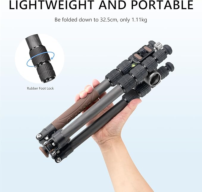 Lightweight Carbon Fiber Reverse Folding Travel Tripod with Ball Head, Removable Center Column, Folded Height 36cm, Maximum Load 6KG（LX-225CT+XB-32Q）