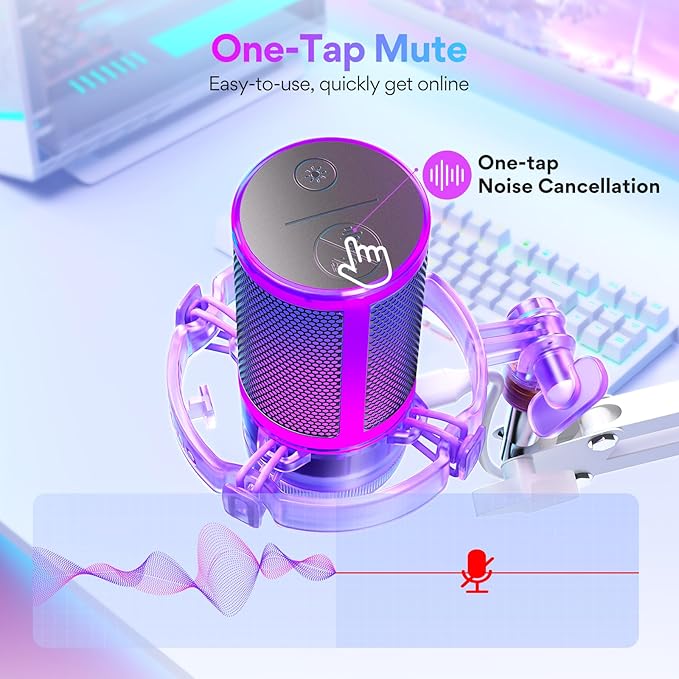 MAONO USB Gaming Microphone with Noise Cancellation, RGB Condenser Microphone for Streaming, Podcasts, Twitch, YouTube, Discord, PC, Computer, Mac, PS4, PS5, DGM20S Purple