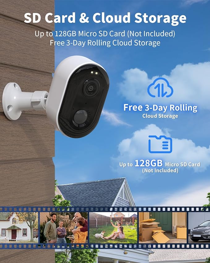 Security Cameras Wireless Outdoor, Battery Powered 2k Color Night Vision, AI Motion Detection, IP66 Weatherproof, 2-Way Talk, SD/Cloud Storage, 2.4Ghz WiFi Cameras for Home Security(with Solar Panel)