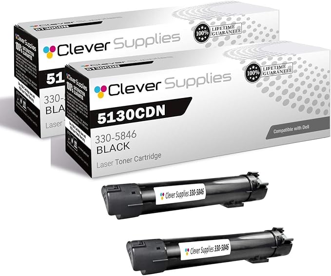 CS Replacement Toner Cartridge Compatible with Dell 5130CDN 330-5846 Black Color Laser 5120cdn 5130cdn 5140cdn Toner Cartridge 2 Black Set