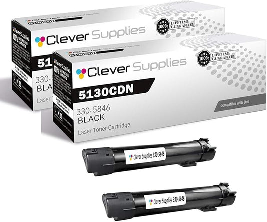 CS Replacement Toner Cartridge Compatible with Dell 5130CDN 330-5846 Black Color Laser 5120cdn 5130cdn 5140cdn Toner Cartridge 2 Black Set