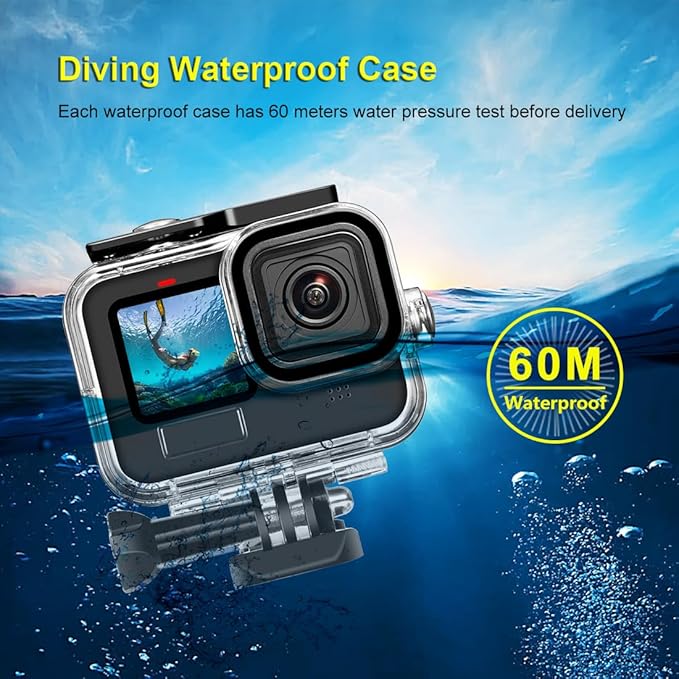 60M/196FT Waterproof Case for GoPro Hero13/Hero12/Hero11/Hero10/Hero9 Black Camera Accessories,Underwater Deep Diving Protective Shell for Hero13/12/11/10/9 Black