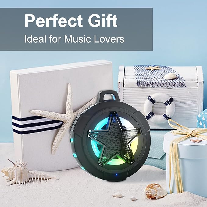 EBODA Bluetooth Shower Speaker, IP67 Waterproof Portable Speakers, Floating, TF Card, Small Outdoor Speaker with LED Light, True Wireless Stereo for Bike, Beach, Paddle Board, Kayak, Gifts