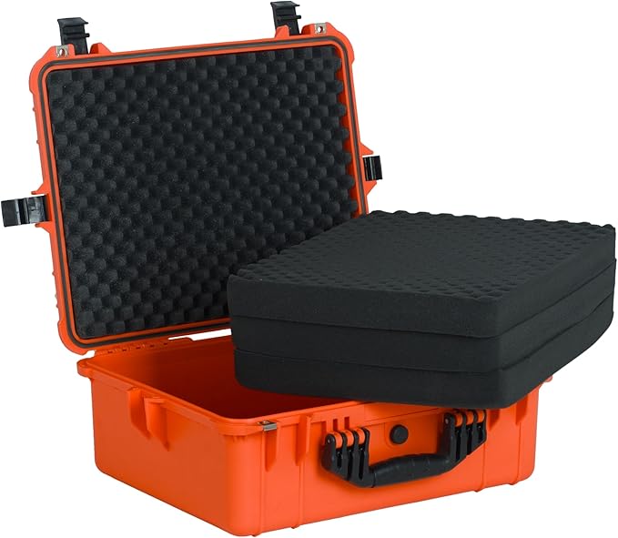 MEIJIA Portable All Weather Waterproof Protective Hard Case,Compact Camera Case with Customizable Fit Foam,Fit Use of Drones,Camera,Equipments, 20.62 x16.85x8.11inches(Orange)