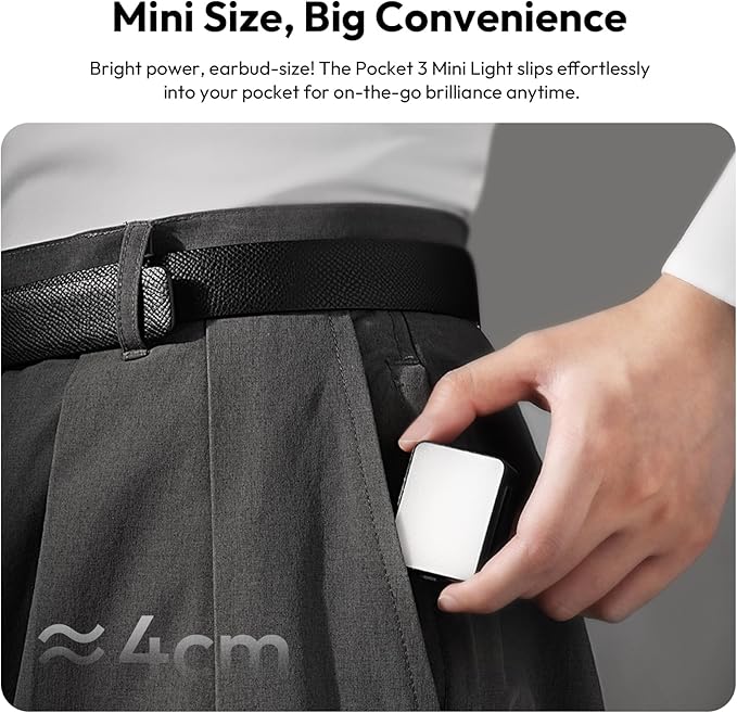 ULANZI LM001 Magnetic Mini Light for DJI Osmo Pocket 3, 2W USB C Rechargeable Auxiliary LED Fill Light, 500mAh, 5800K, CRI ≥95, IPX4 Water Resistance, Brightness 3 Levels Adjustable