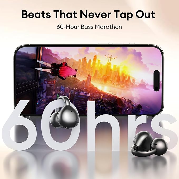 PAXA M100 Clip On Ear Headphones, Open Ear Earbuds Wireless Bluetooth 5.4, Clip On Earbuds with LCD Touchscreen, Lightweight Comfort Open Ear Headphones for Sports, Fitness, and Workouts, Black