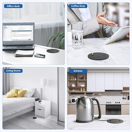 Vagueior Recessed Floor Electrical Outlet Kit, Circular Hidden 4.8A USB A & Type C Charg,20 Amp Tamper-Resistant Receptacle Outlet ，Waterproof Electrical Outlet Covcer Box, ETL Certified,Black(1 Pack)