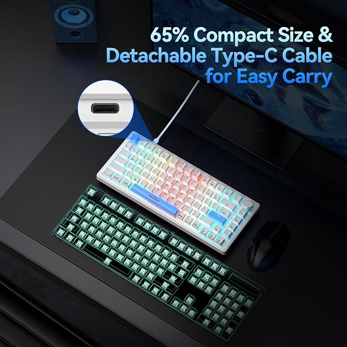 TECKNET Wired Gaming Keyboard, RGB Backlit Keyboards with Gasket Structure, USB C Mechanical Keyboard has 20 Lighting Effects & Multimedia Control Knob, Computer Keyboards for PC Laptop Mac Gamer