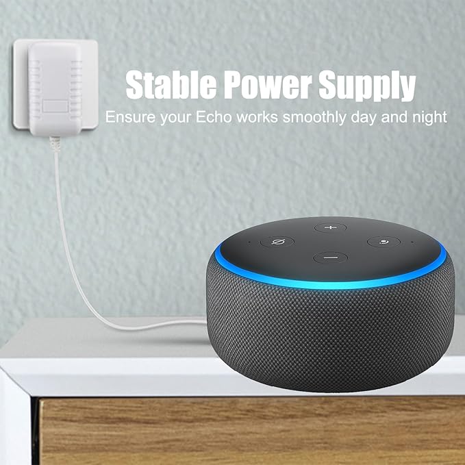 White 15W Power Adapter Compatible with Echo Dot 3rd/4th/5th Gen Echo Po Echo Show 5 (1st & 2nd Gen) Kids Edition Smart Speaker Charger, 6.6FT Cord, DC Plug Replacement