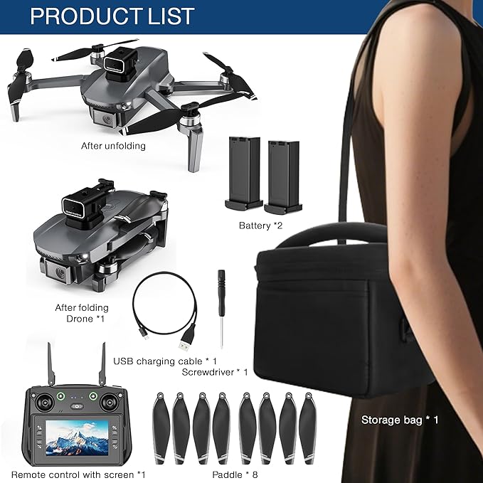 4.5-inch Screen Display Drone with GPS, Dual Cameras and Foldable Design – Model S186GPS (2 batteries)