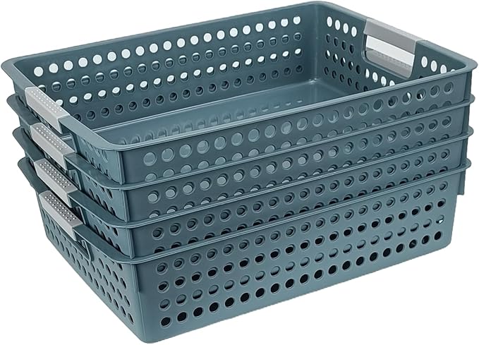Turn in Trays Classroom, 4Pcs Paper Trays for Classroom, Book Baskets for Library, Drawers, Office, Home (New Blue)