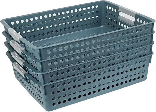 Turn in Trays Classroom, 4Pcs Paper Trays for Classroom, Book Baskets for Library, Drawers, Office, Home (New Blue)