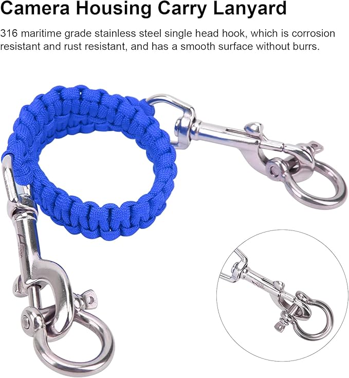 Alomejor Diving Camera Lanyard with Heavy Duty 360° Flexible Rotation Clips for Cameras and Dive Lights(sapphire)