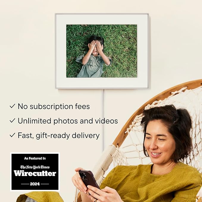 Aura Walden 15" WiFi Digital Picture Frame | Wirecutter's Best Digital Frame for Gifting | Send Photos from Your Phone | Quick, Easy Setup in Aura App | Free Unlimited Storage | White Clay