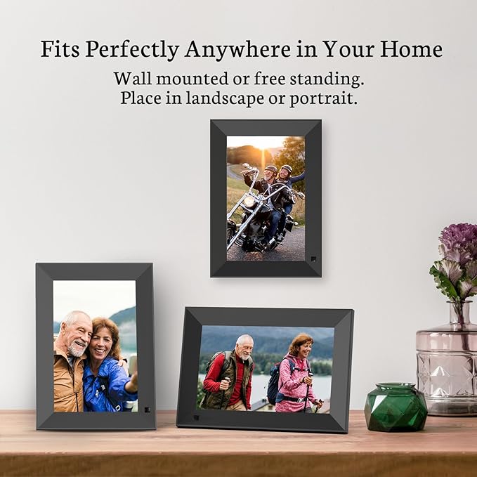 BSIMB 8 Inch Digital Picture Frame Touch Screen, 1280x800 HD WiFi Electronic Photo Frame 16GB, Share Pictures/Videos via App/USB/SD Easy Setup Gifts for Mom, Auto-Rotate, Dark Black