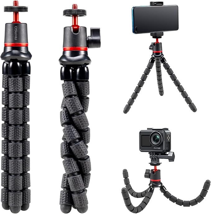AKASO Flexible Tripod Action Camera Accessories Kit for GoPro Hero 13/12/11/10/ 9/8 Max/DJI Osmo Action/AKASO 360 Camera/EK7000/Brave 4/Brave 7 LE/Brave 7/Brave 8/V50X Action Camera