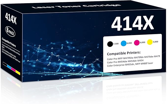 8-Pack 414X Toner Cartridges High Yield: MFP M479fdw - Compatible 414X 414A W2020A W2020X Toner Cartridges with Color Pro M479fdn M454dw M454dn M454 M479 Printer Ink(2B/2C/2Y/2M)