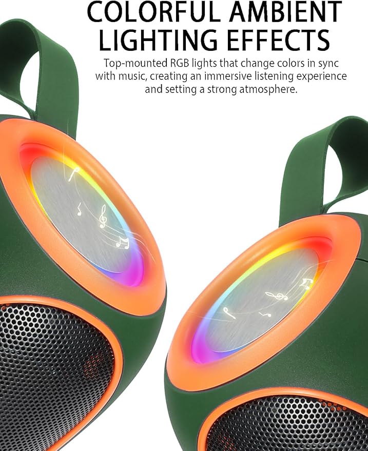 WS-338 Mini Bluetooth Replica Speaker – Portable HD Sound with LED Ring Light, Built-in Microphone, USB/TF Support, Surprise Gift for Music Lovers(Green Orange)