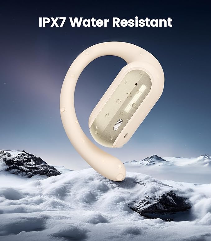 Open Ear Wireless Headphones, 40H Playtime Bluetooth Earbuds with Fast Charging, LED Digital Display, Ergonomic Earhooks, IPX7 Waterproof Earphones for Running, Workout Beige