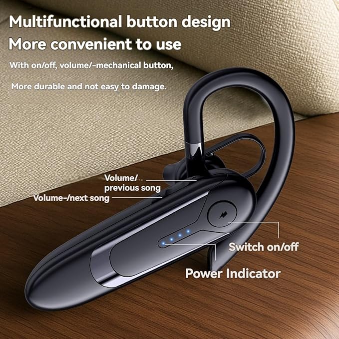 Bluetooth Headphones, Wireless Bluetooth Headphones with ENC Call Noise Cancellation, 30 Hours Talk Time 200 Hours Standby Time, LED Power Display, for Truck/Driver/Business, Universal Smartphone