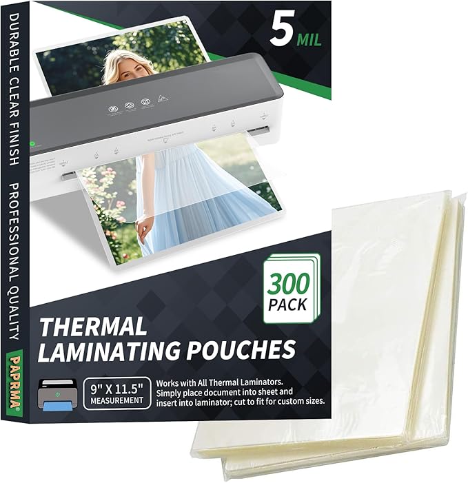 5 Mil Laminating Sheets 300 Packs, Thermal Laminating Pouches Holds 8.5" x 11" Sheets, Clear Laminator Plastic Paper 9 x 11.5 Inches - Rounded Corner Letter Size