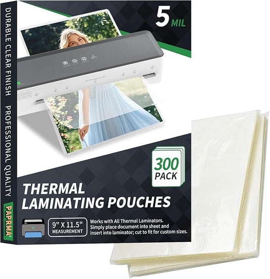5 Mil Laminating Sheets 300 Packs, Thermal Laminating Pouches Holds 8.5" x 11" Sheets, Clear Laminator Plastic Paper 9 x 11.5 Inches - Rounded Corner Letter Size