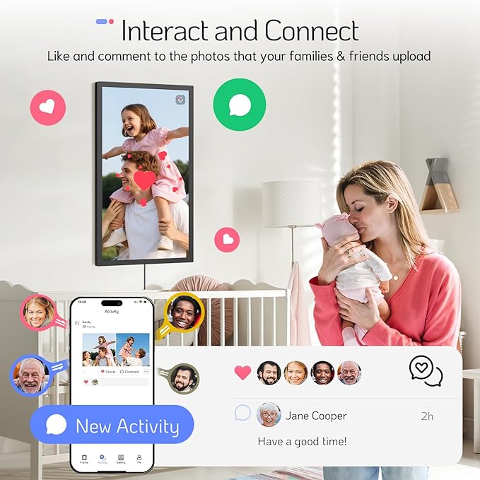 NexFoto 27 Inch Touchscreen Digital Picture Frame, FHD WiFi Photo Frame Electronic, 64GB Digital Frame, Add Photos from Google Photos, Upload Videos, Gifts for Housewarming, Black