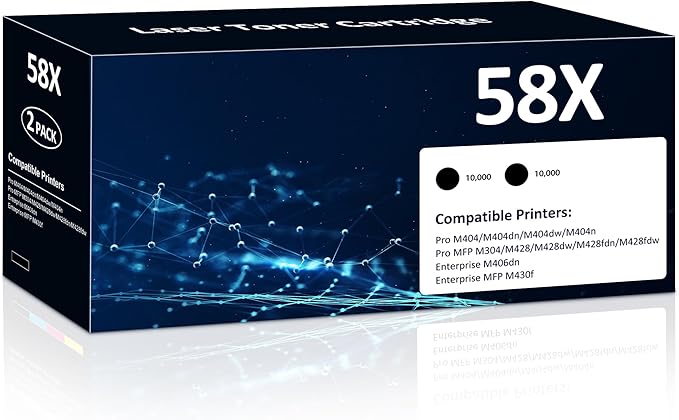 58X CF258X Toner Cartridges 2 Black Packs High Yield Compatible for HP-58X CF258X 58A CF258A for Laser Jet Pro M404n M404dn M404dw M304 Pro MFP M428dw M428fdn M428fdw M406 Enter Prise M406dn MFP M430f