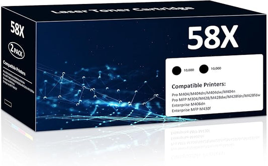 58X CF258X Toner Cartridges 2 Black Packs High Yield Compatible for HP-58X CF258X 58A CF258A for Laser Jet Pro M404n M404dn M404dw M304 Pro MFP M428dw M428fdn M428fdw M406 Enter Prise M406dn MFP M430f