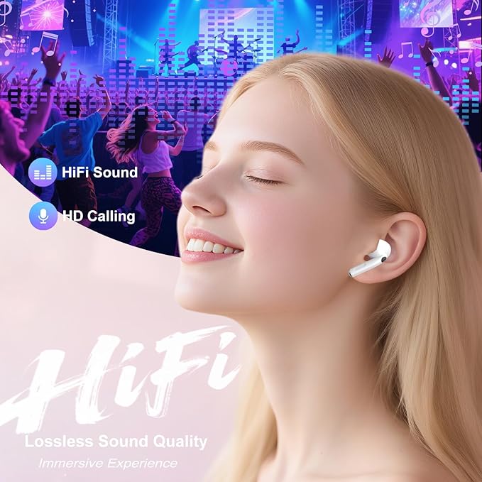Wireless Earbuds, Earphones Wireless Bluetooth 5.4 In Ear Headphones, 40H Hifi Sound ANC Noise Canceling Earbuds, Touch Screen Ear Buds Multifunctional Headsets for Android/IOS Work Gym Sports (White)