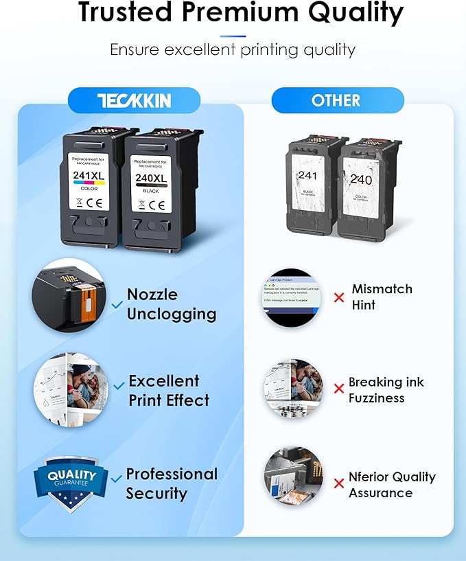 PG-240XL/CL-241XL Ink Cartridges Replacement for Canon 240XL 241XL Combo Pack 240 241 Printer Ink for PIXMA MG3620 MG3600 TS5120 TS5100 MG3220 MG3520 MG2120 MX472 (1 Black, 1 Tri-Color)