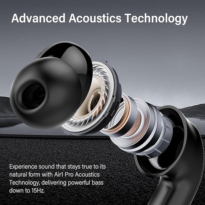 Adaptive Hybrid Active Noise Canceling Wireless Earbuds, 6 Mics ENC Clear Call Ear Buds, Hi-Res Audio Deep Bass Bluetooth 5.4 Headphones, 48H Playtime, Wireless Charging, Multipoint Connection, Black